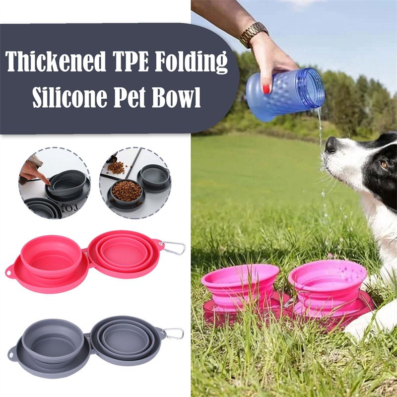 Rubber Foldable Double Feeding Pet Bowl Set - Image 3