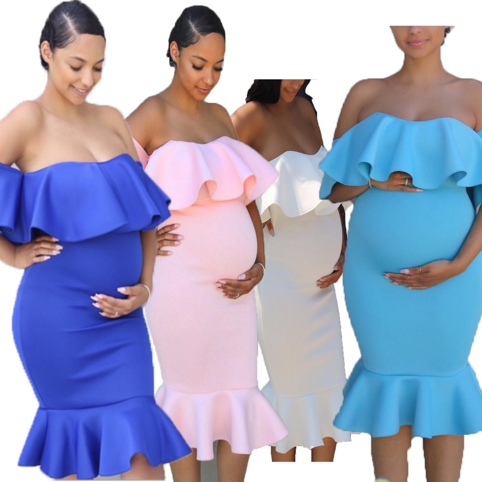 Women Elastic Pregnant Ruffles Dress - Image 5