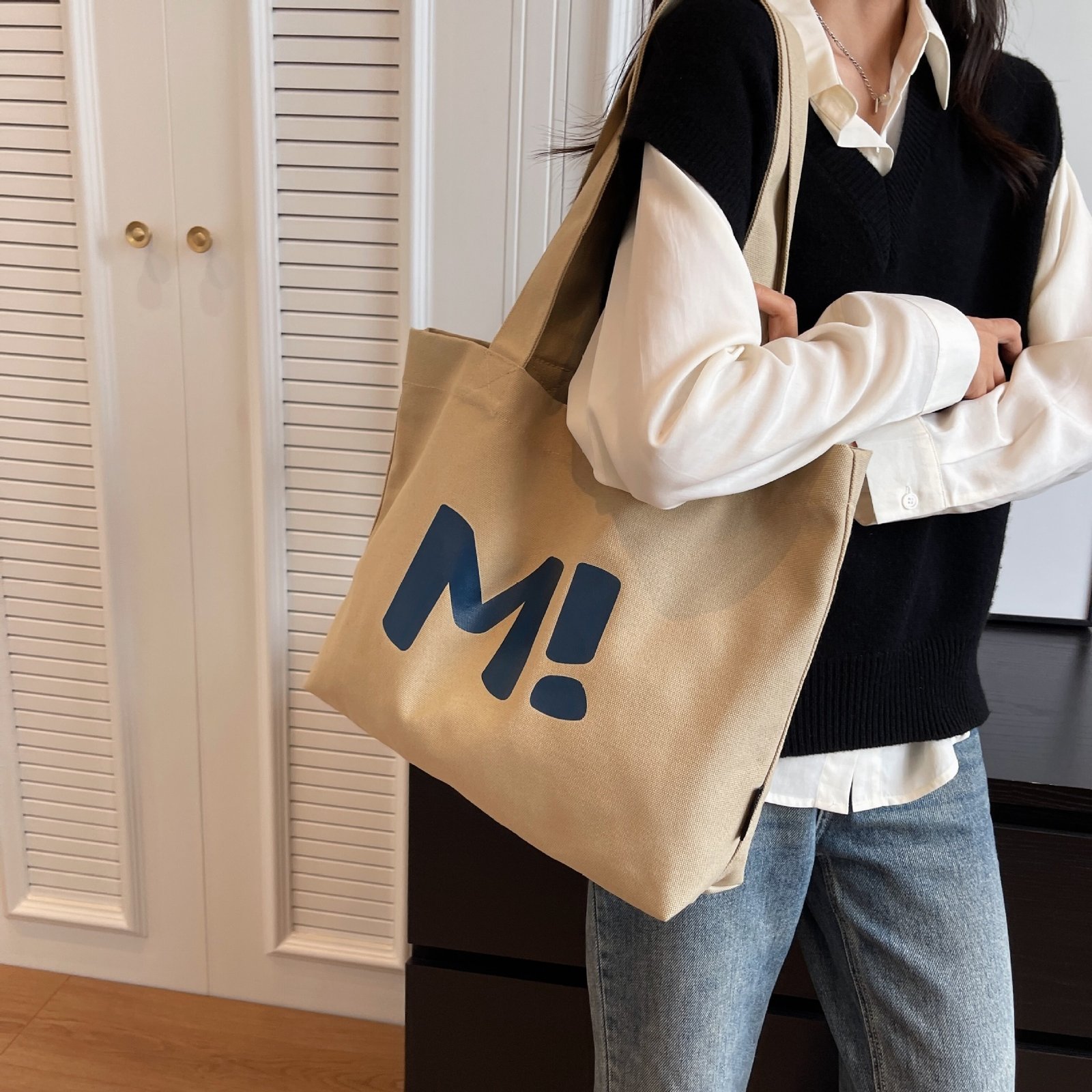 Letter Printed Canvas Tote Bags - Image 10
