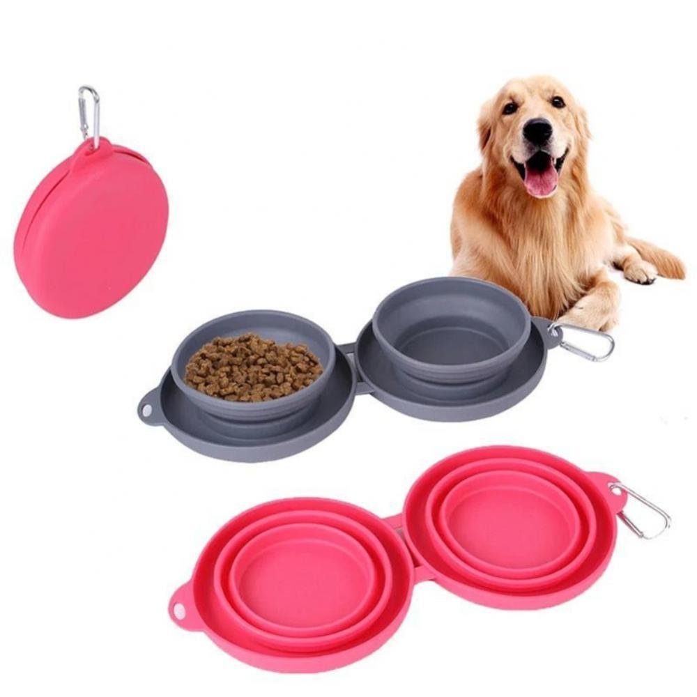 Rubber Foldable Double Feeding Pet Bowl Set - Image 6