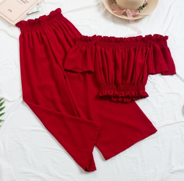 Sexy Two Piece Crop Top Loose Pants Set - Image 5