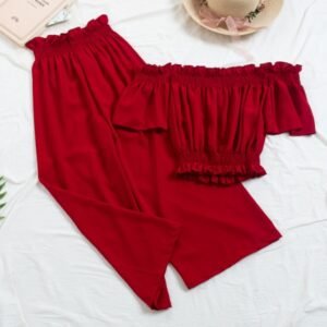 Sexy Two Piece Crop Top Loose Pants Set