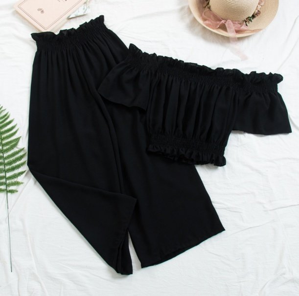 Sexy Two Piece Crop Top Loose Pants Set - Image 3