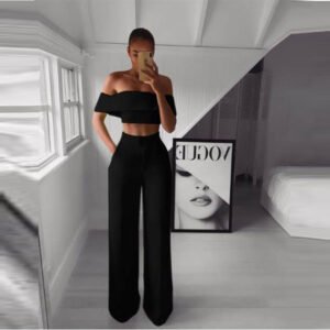 Women Strapless 2 Piece Wide Leg Pants Set
