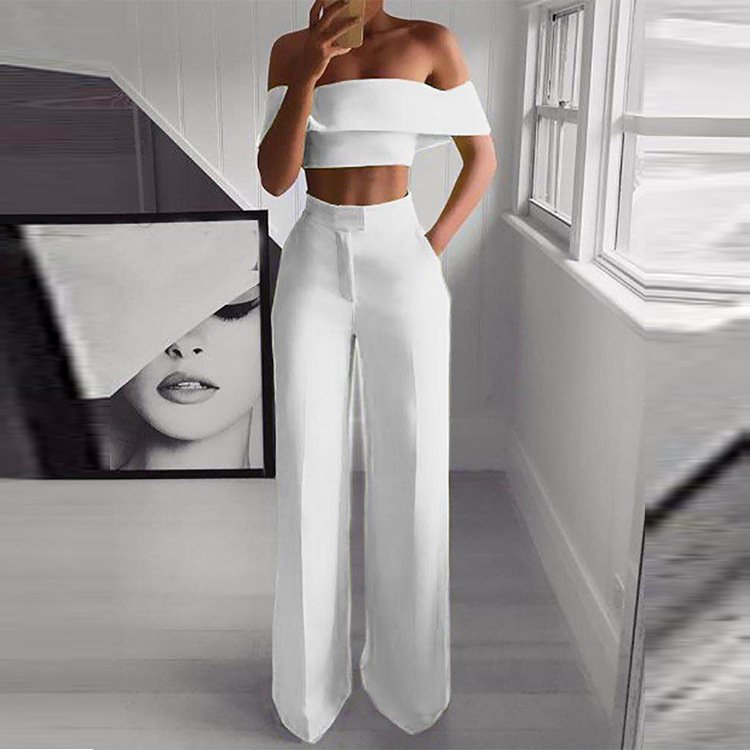 Women Strapless 2 Piece Wide Leg Pants Set - Image 2