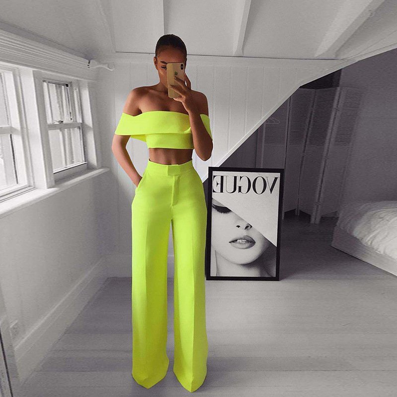 Women Strapless 2 Piece Wide Leg Pants Set - Image 3