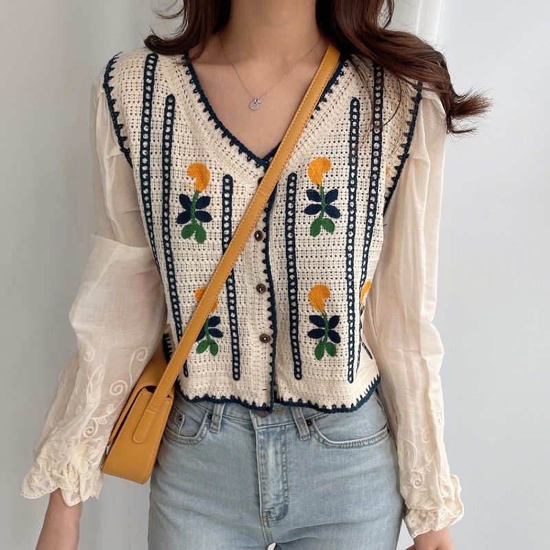 Embroidered Knitted Stitching Shirt - Image 4