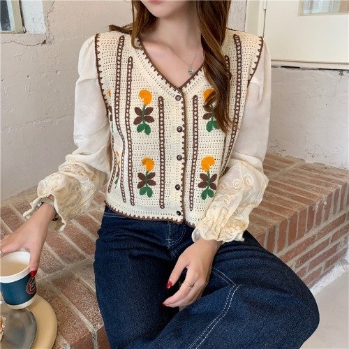 Embroidered Knitted Stitching Shirt - Image 5