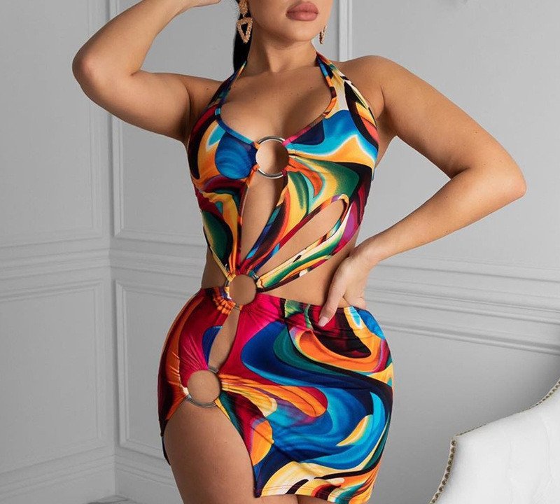 Multicolor Backless Halter Dress - Image 3