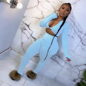 Long Sleeve Crop Top Leggings Women Sets