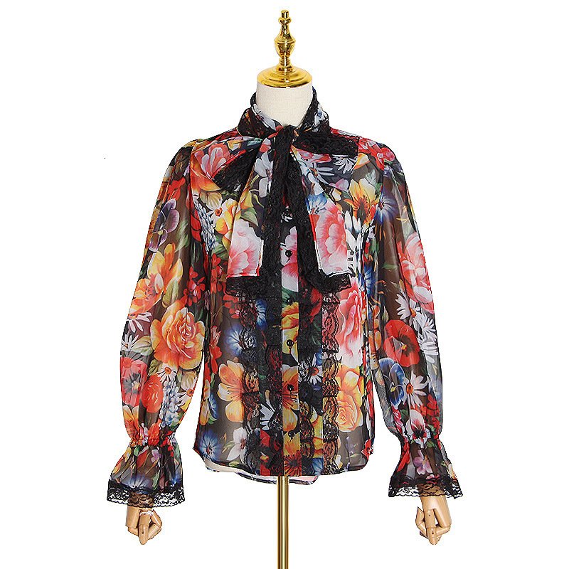 Vintage Floral print Chiffon Blouse - Image 2