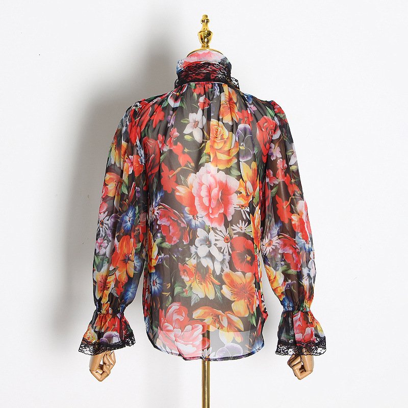 Vintage Floral print Chiffon Blouse - Image 4