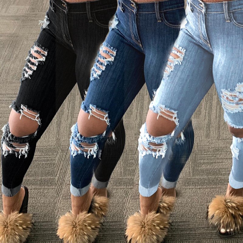 Women's Ripped Fringed jeans