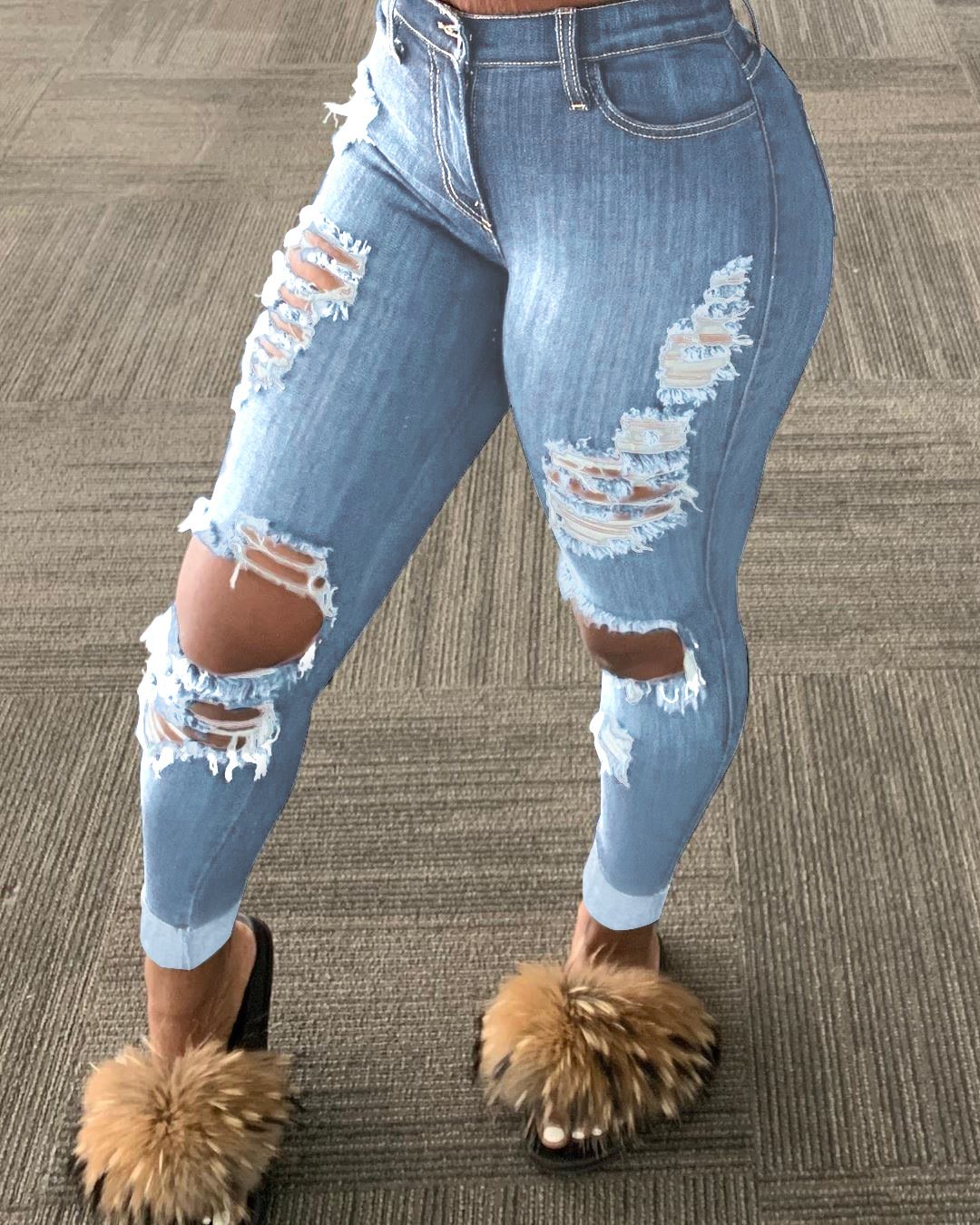Women's Ripped Fringed jeans - Image 5