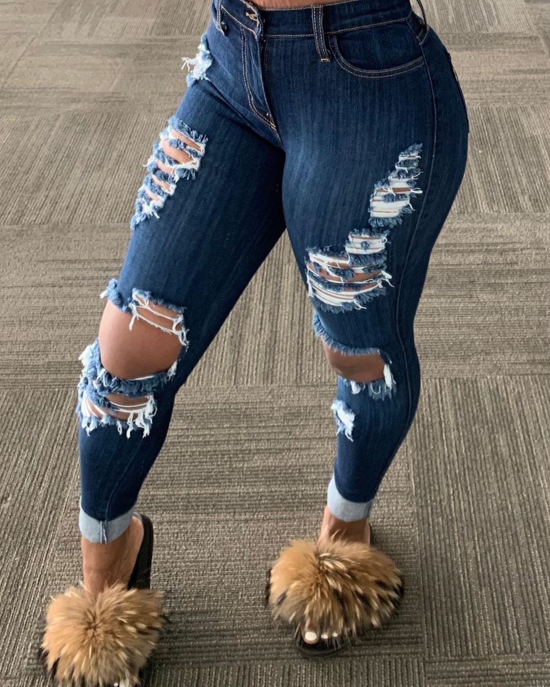 Women's Ripped Fringed jeans - Image 3