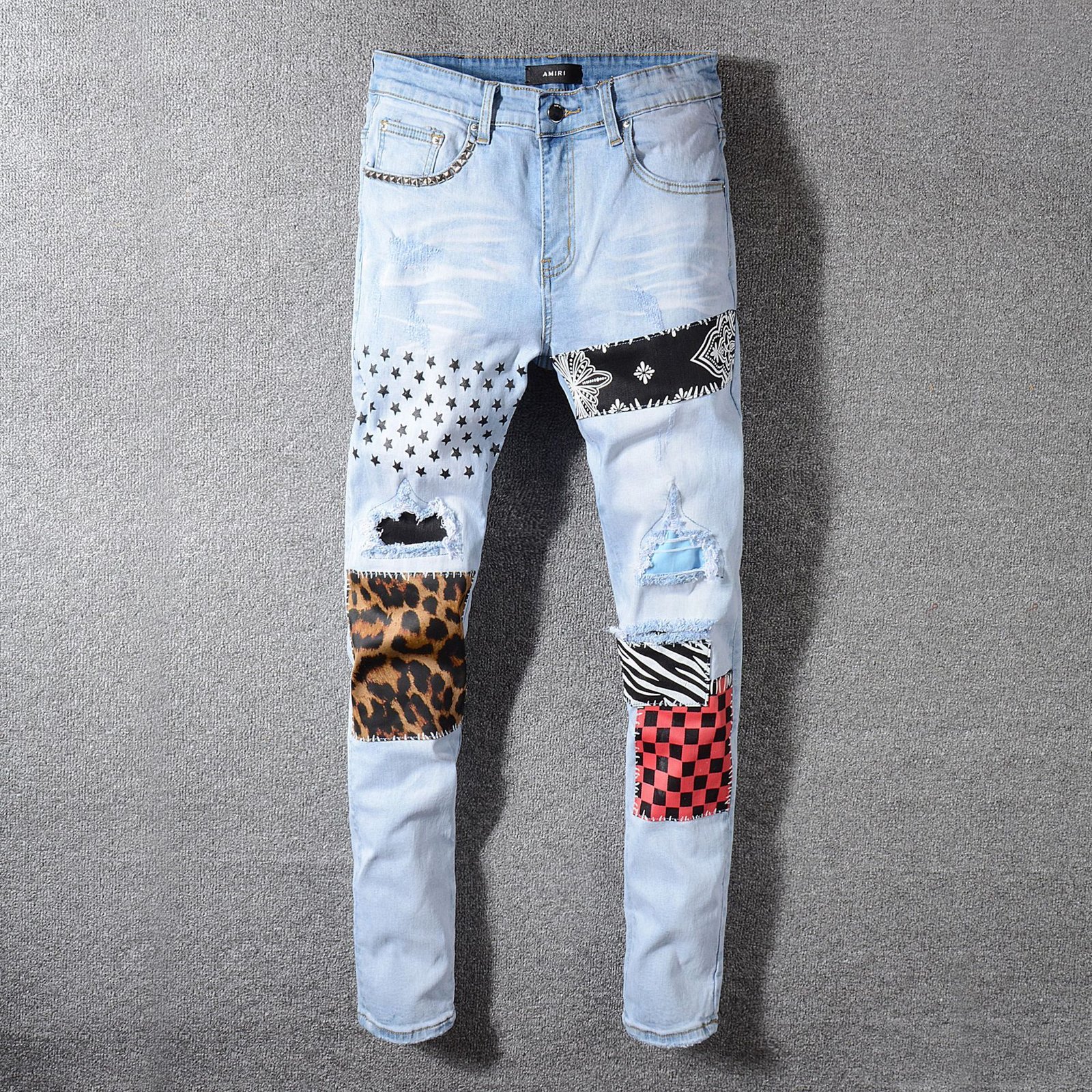 Men patch work ripped jeans - Image 3
