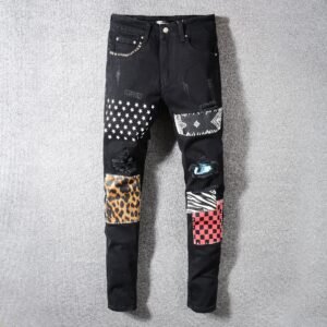 Men Patchwork ripped pants