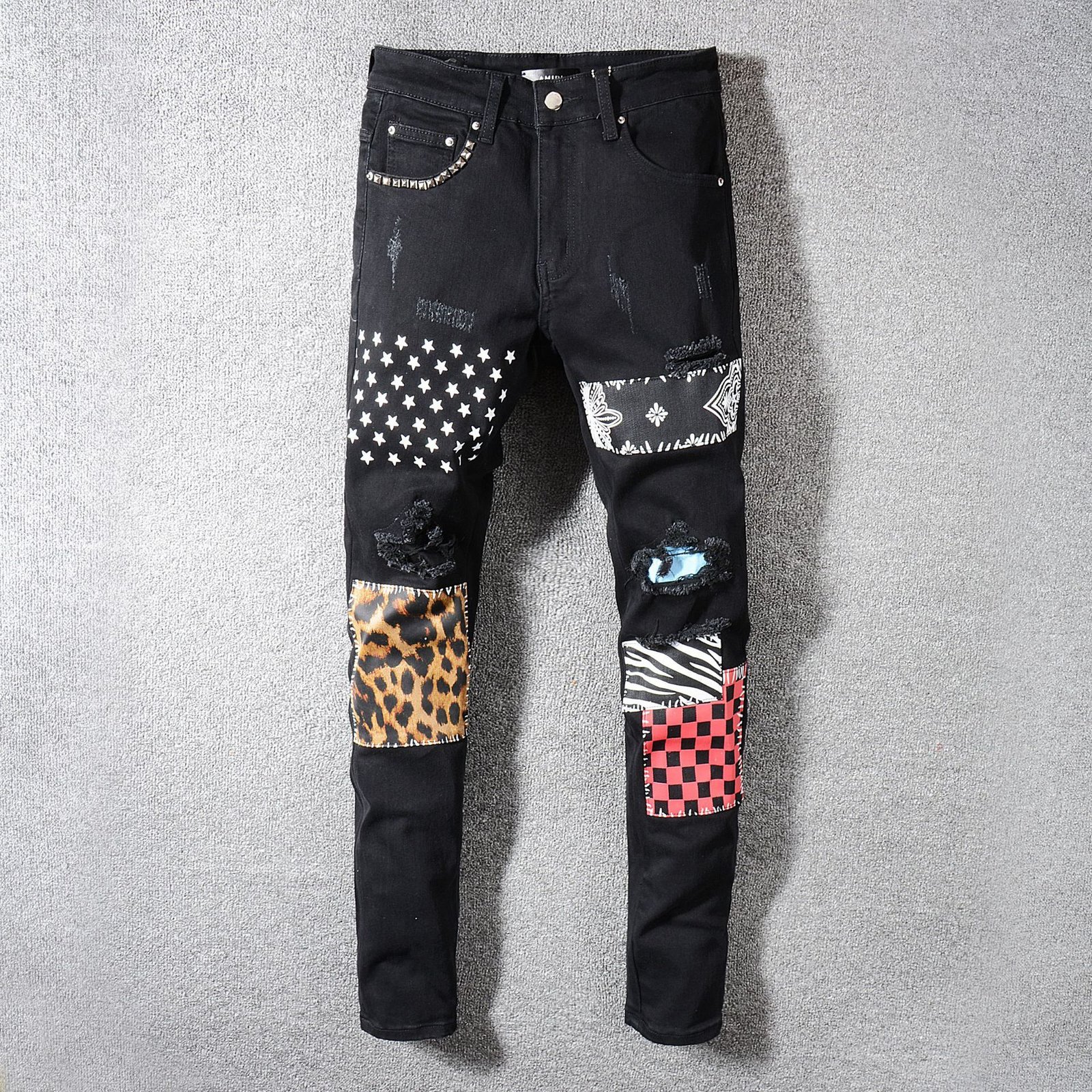 Men Patchwork ripped pants