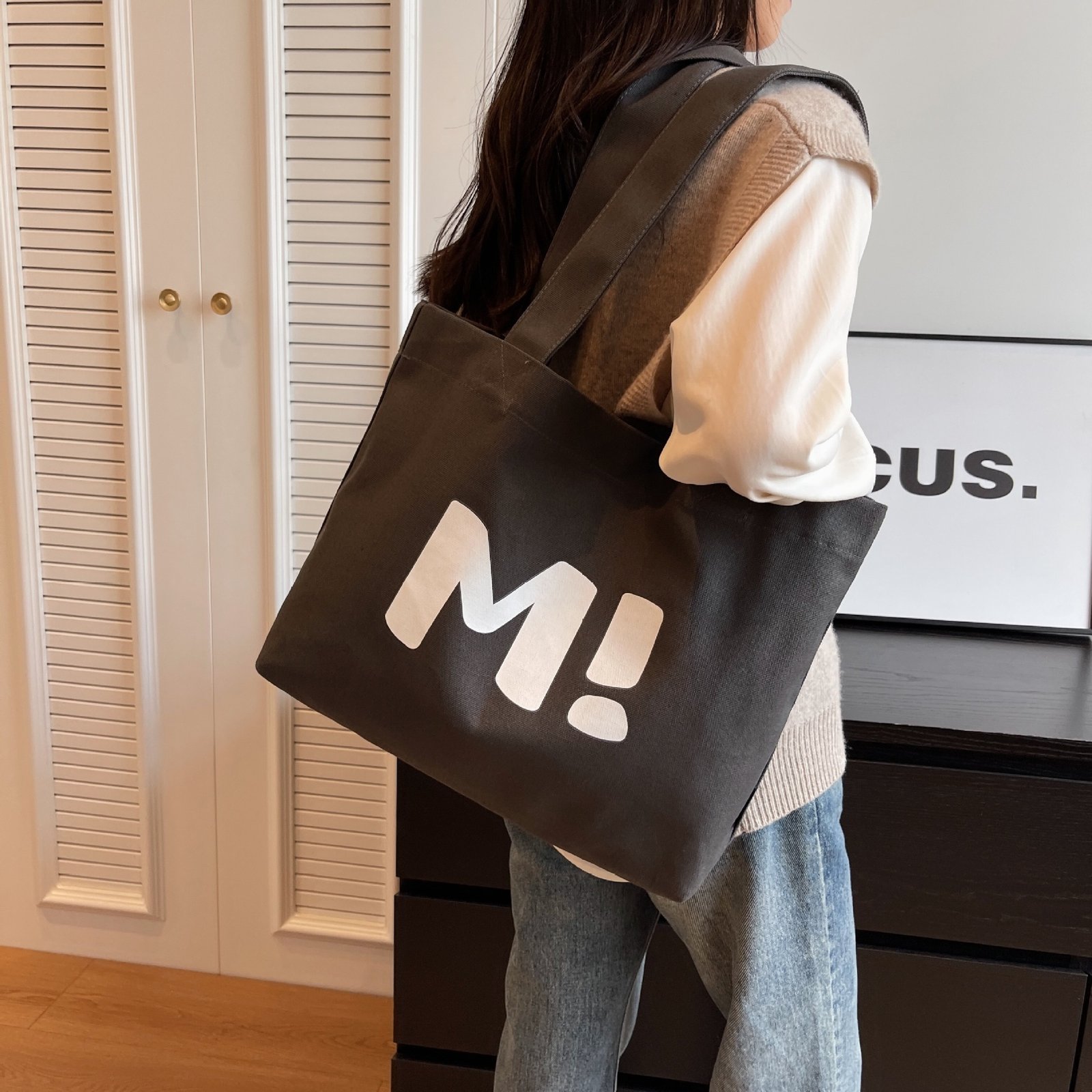 Letter Printed Canvas Tote Bags - Image 8
