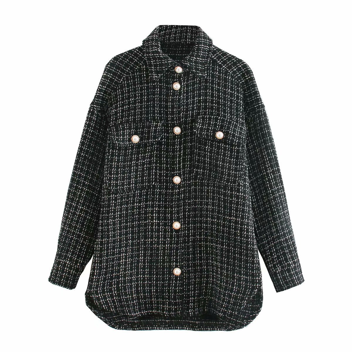 Women vintage oversize plaid shirt - Image 3