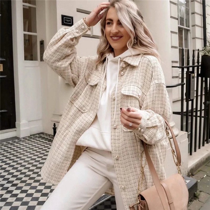 Women vintage oversize plaid shirt
