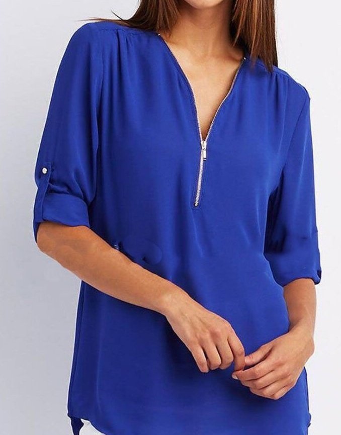 Zip V-neck Short Sleeve Top - Image 10