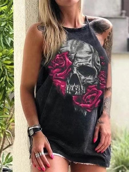 Printed Sleeveless Cotton Shirt