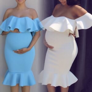 Women Elastic Pregnant Ruffles Dress