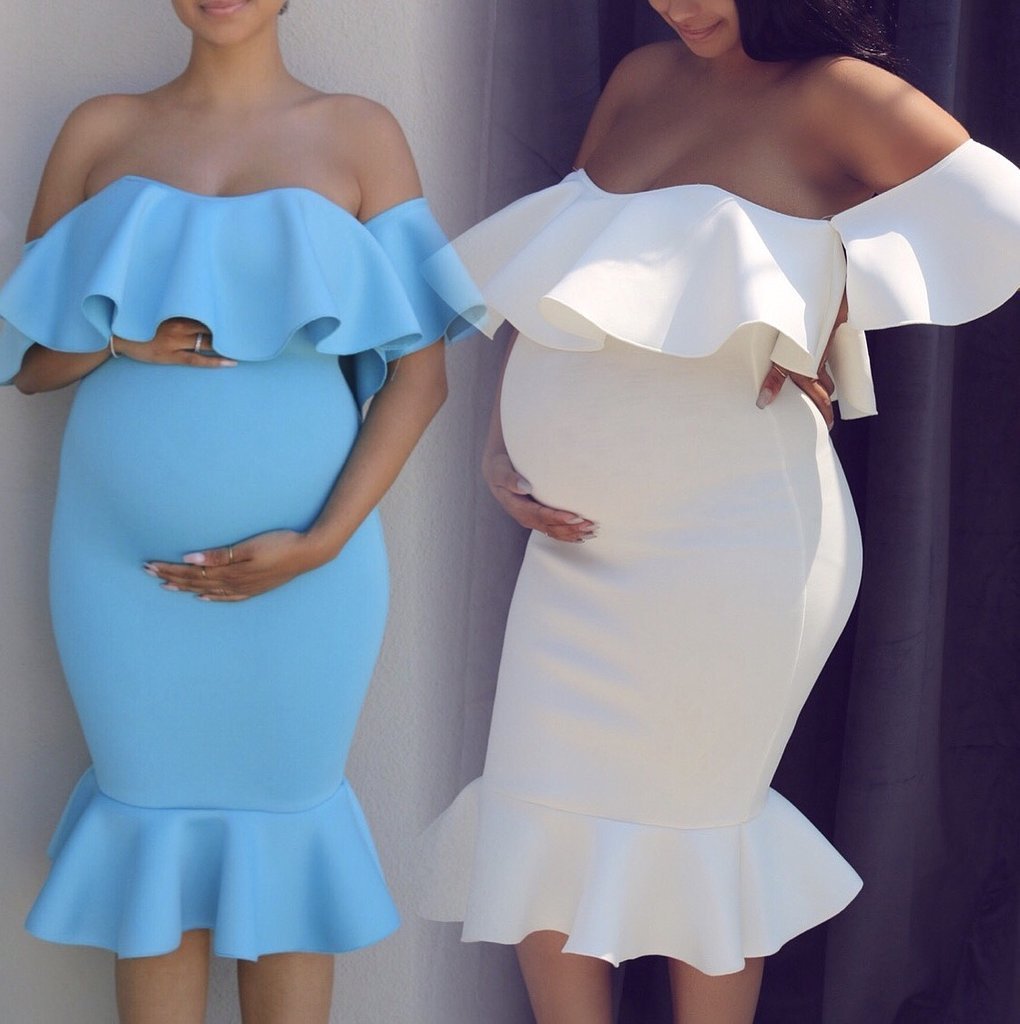 Women Elastic Pregnant Ruffles Dress