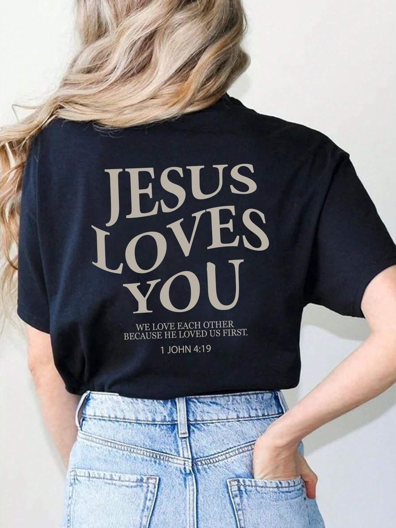 Jesus Loves You Letter Print T-Shirt - Image 5