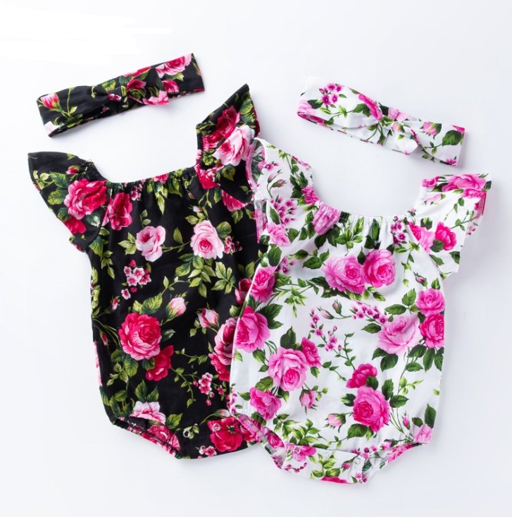 Children's wear, baby, cotton, baby, baby print, small flying sleeves, romper - Image 5