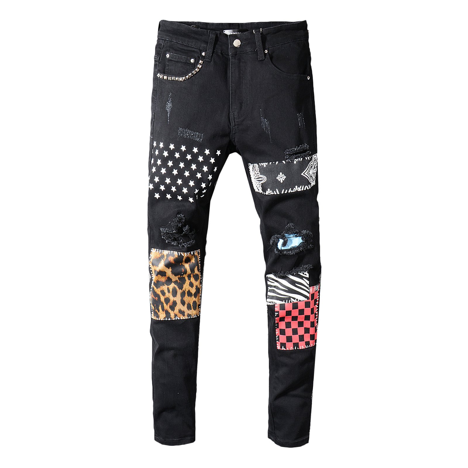 Men Patchwork ripped pants - Image 2