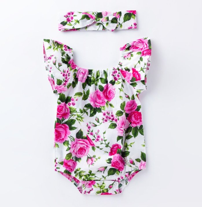Children's wear, baby, cotton, baby, baby print, small flying sleeves, romper - Image 4