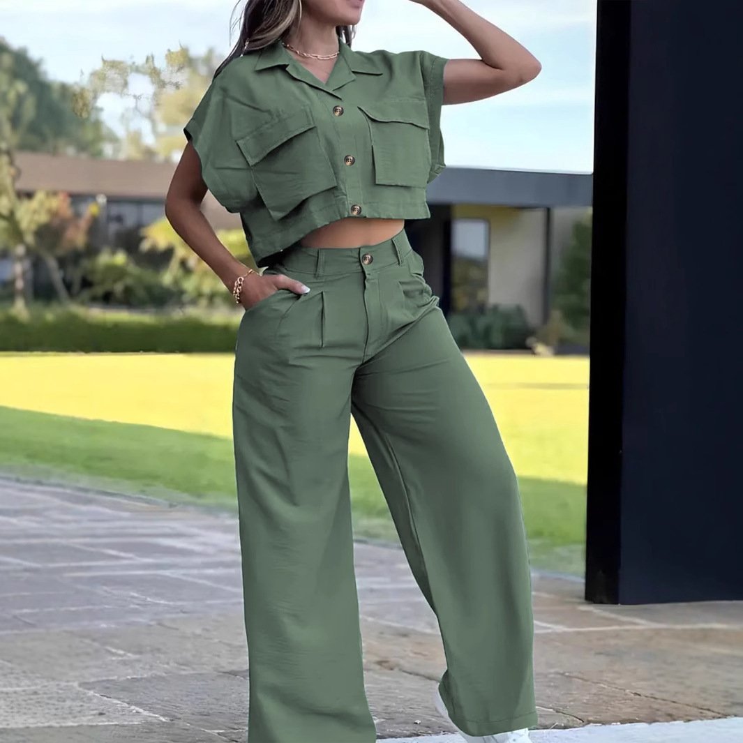 Large-pocket Midriff-baring Top And Utility Pants - Image 2