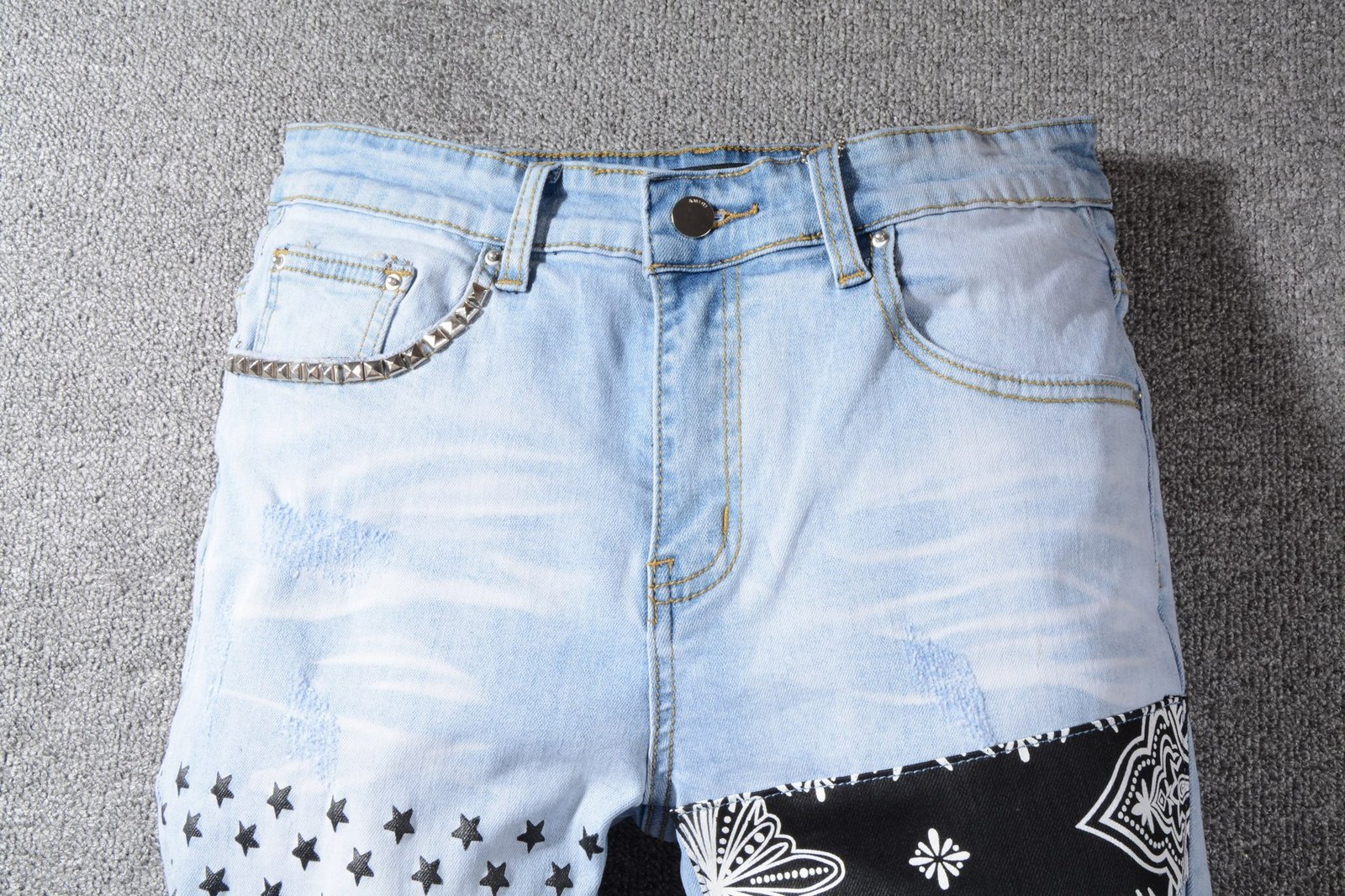 Men patch work ripped jeans - Image 6
