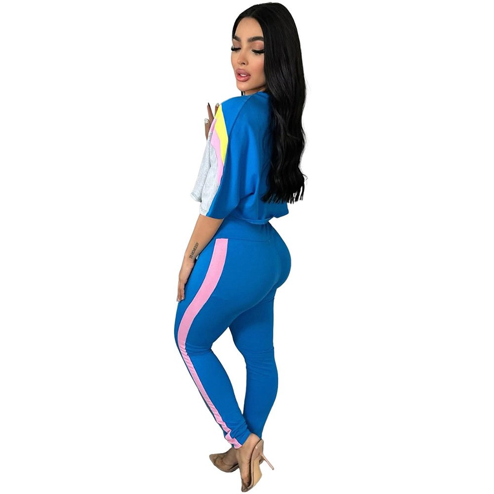 Color-block Crew-neck High-waisted Top And Pants Set - Image 4