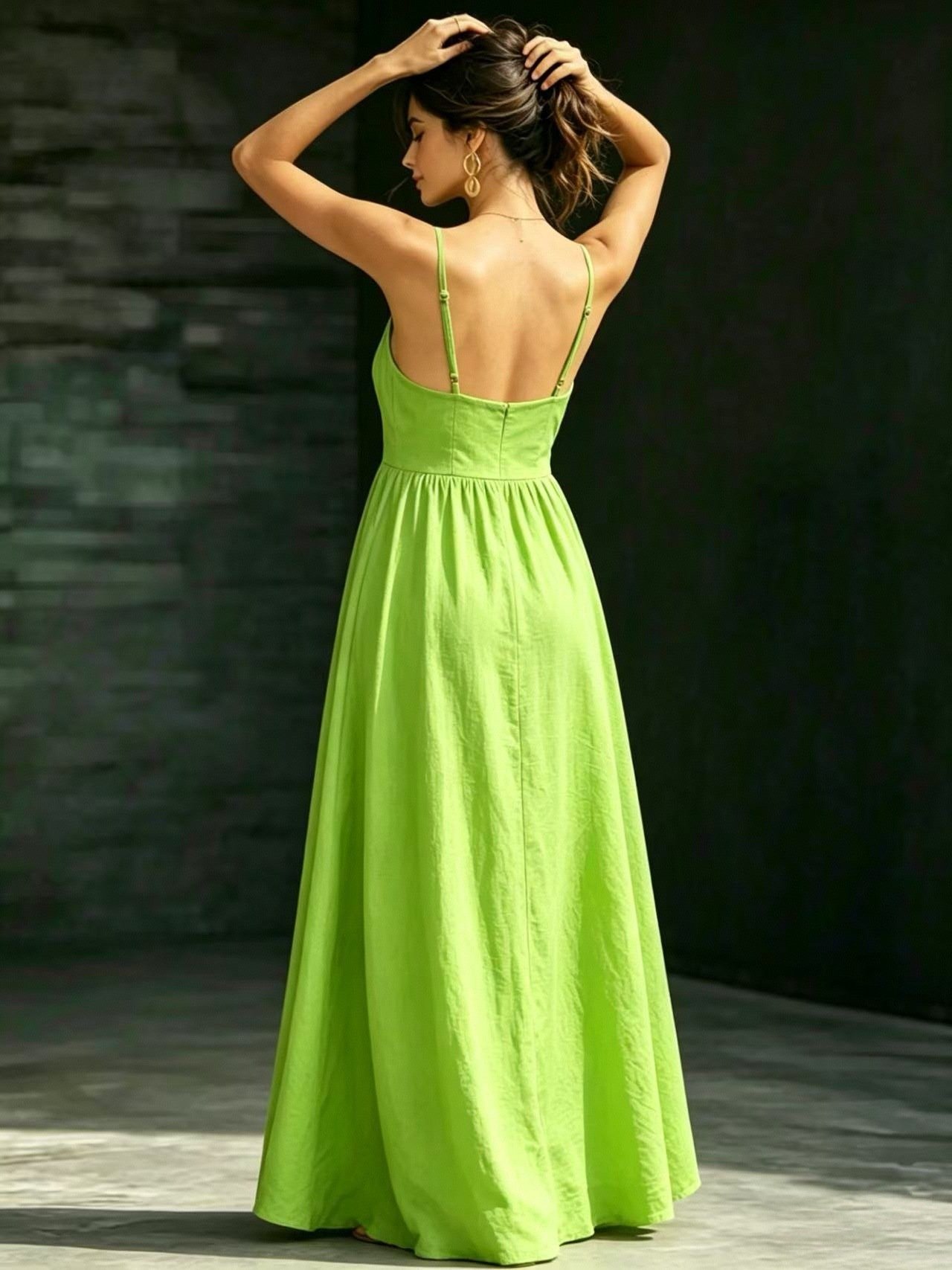 Summer V-Neck Spaghetti Strap Maxi Dress With Pockets - Image 6
