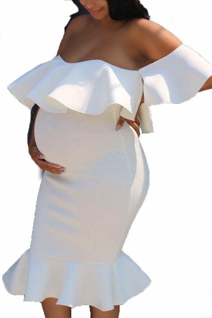 Women Elastic Pregnant Ruffles Dress - Image 7