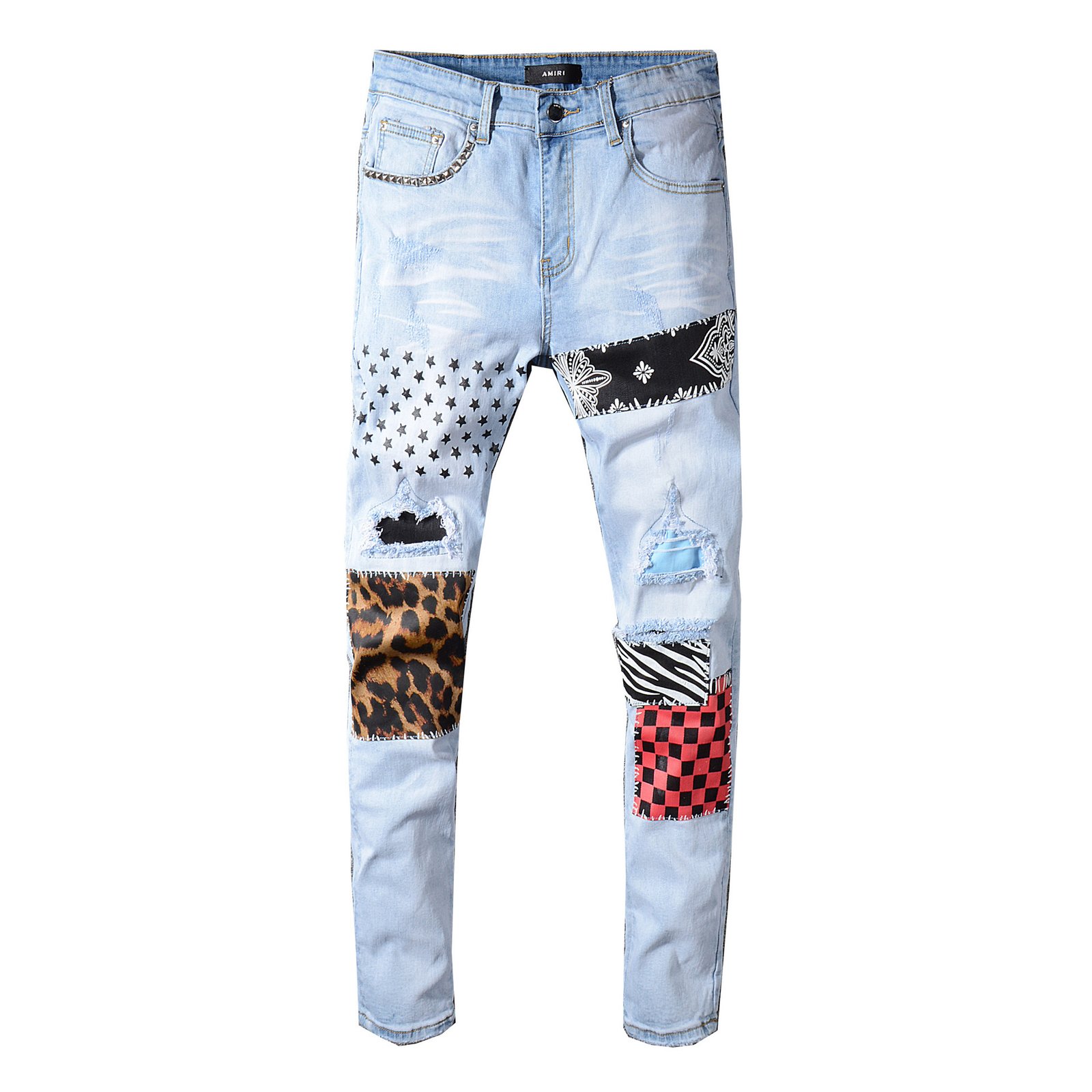 Men patch work ripped jeans - Image 5