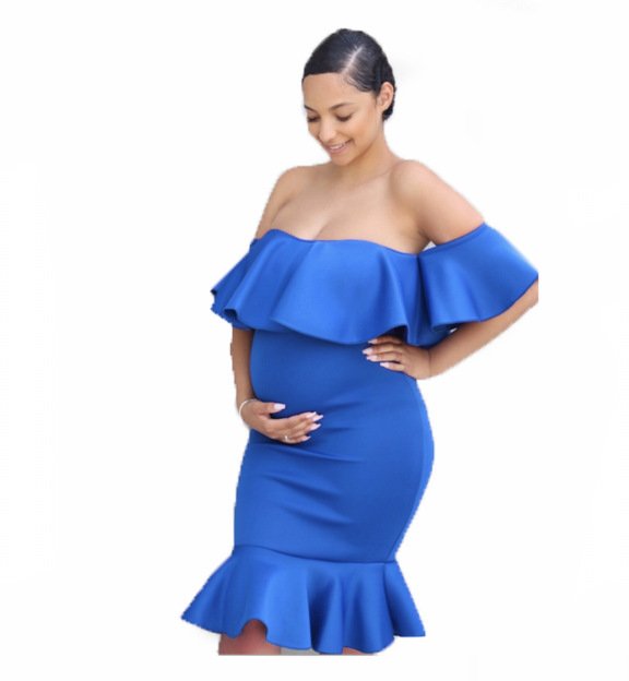Women Elastic Pregnant Ruffles Dress - Image 8