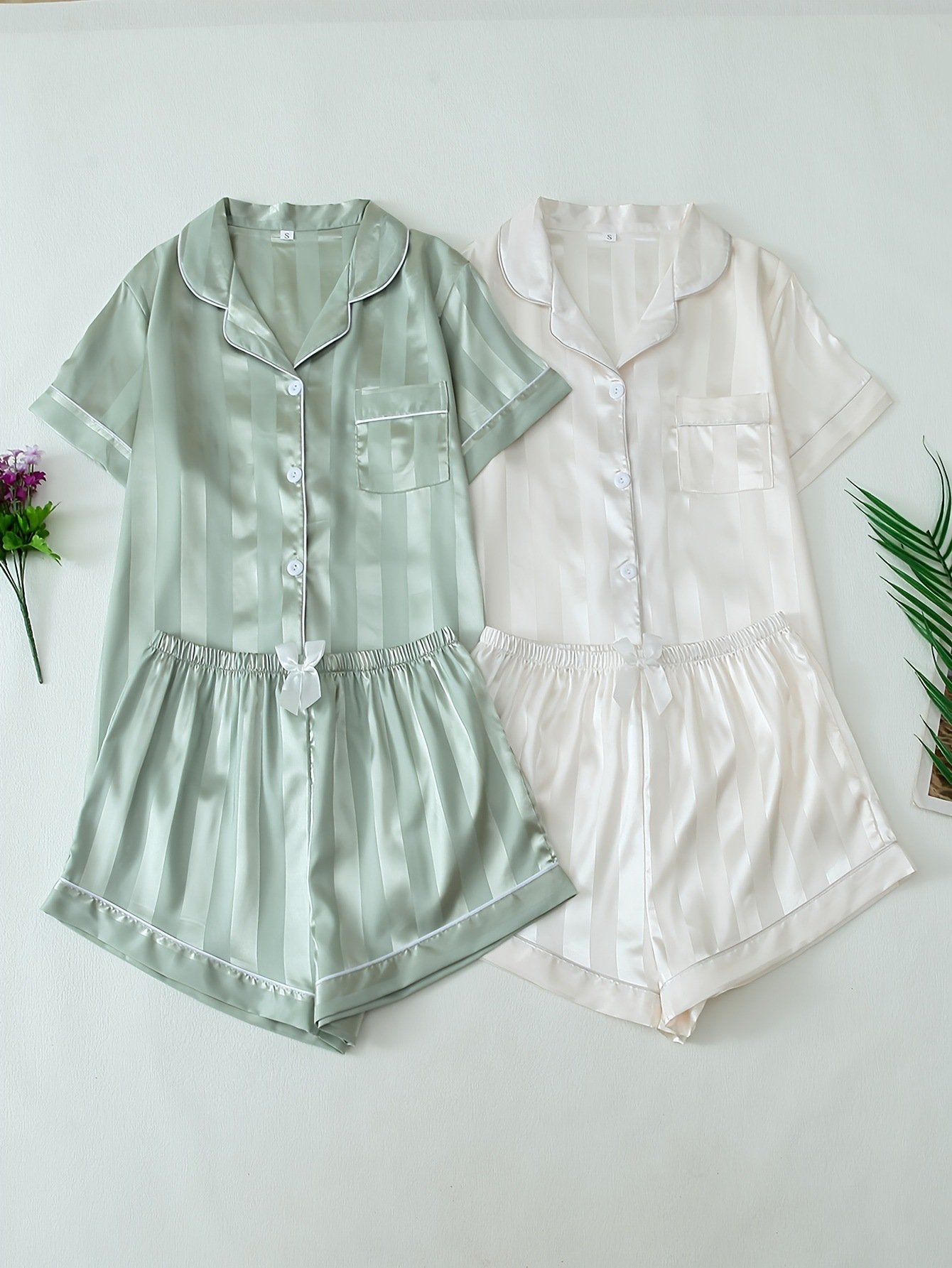 Women's Striped Satin Casual Pajama Set - Image 6