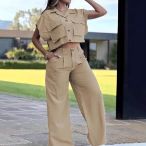 Large-pocket Midriff-baring Top And Utility Pants