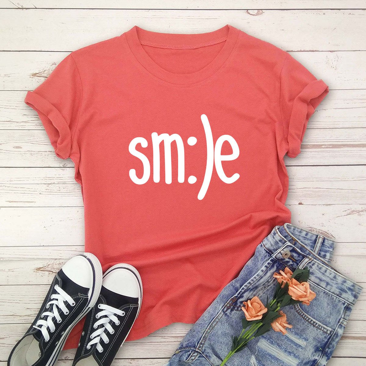 New Smile Letter Printed Shirt