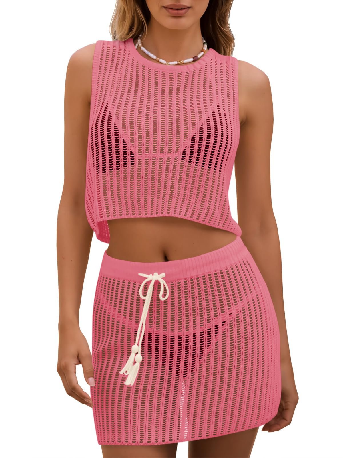 Women's 2 Piece See Through Sleeveless Beach Skirt Set - Image 9