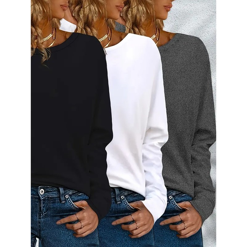 3 Pack Long Sleeve Loose Fit Fall Tops - Image 2