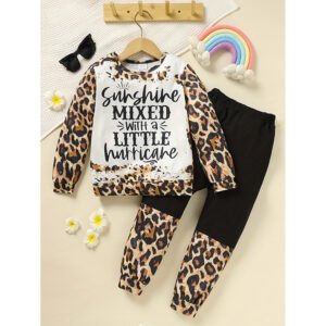 Toddler Girls Leopard Print Long Sleeve Sweatshirt and Top