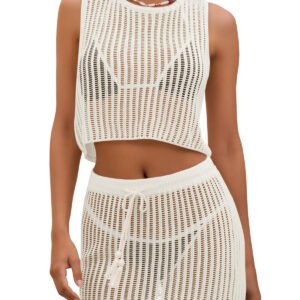 Women's 2 Piece See Through Sleeveless Beach Skirt Set
