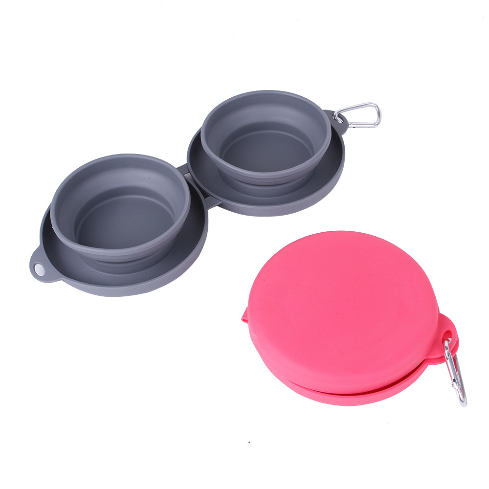 Rubber Foldable Double Feeding Pet Bowl Set - Image 5