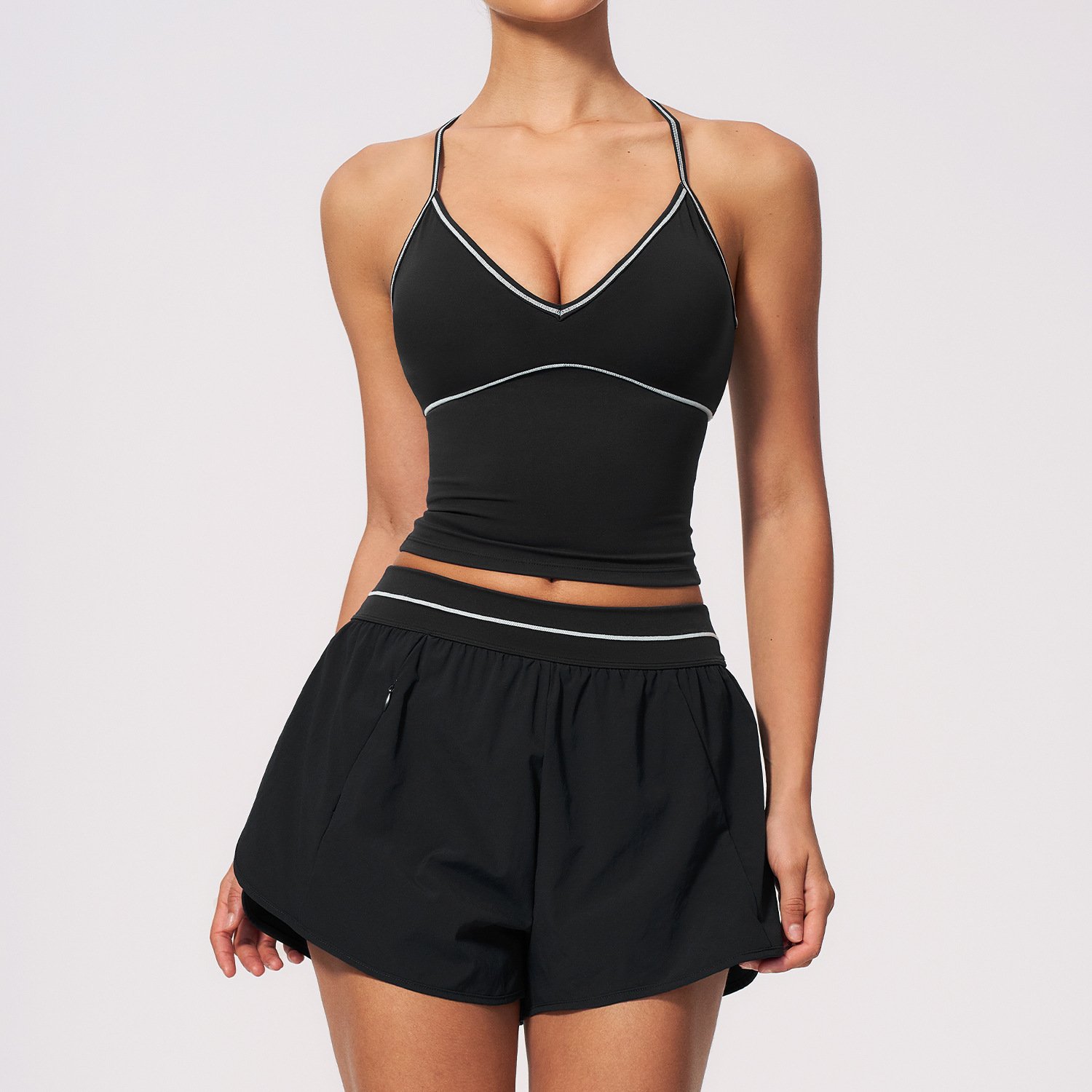 V-neck Halter Top And Shorts Set - Image 4