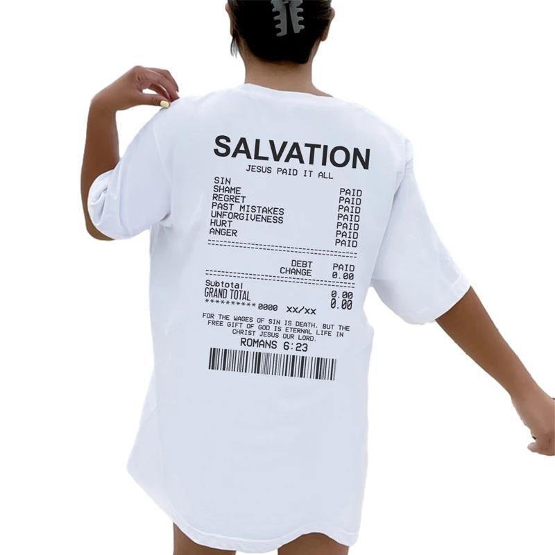 Salvation Print Bible Verse Oversized T-Shirts - Image 3